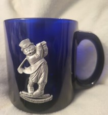 Monopoly Uncle Pennybags- Coffee Cup Mug - Cobalt Glass. Made in the USA. C 11