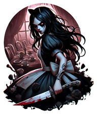 Gothic Alice Die-Cut Sticker, Bloody Knife, Creepy Tea Party
