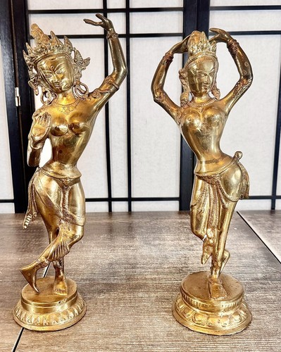 (2) TIBETAN INDIA GODDESS TARA STANDING BRASS STATUE FIGURE 17”