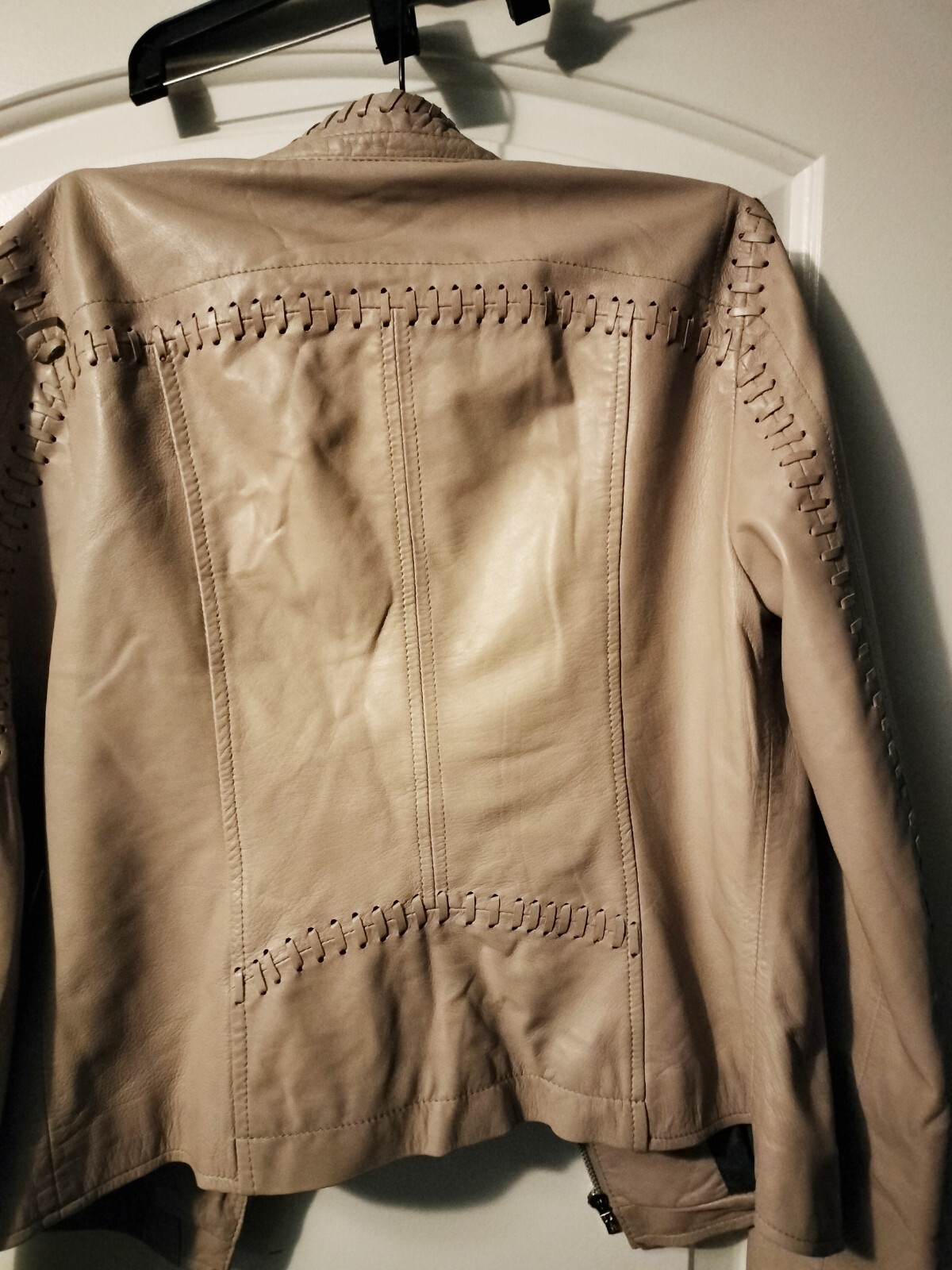 Black Rivet Faux Leather Jacket lace Trim SMALL Women… Gem