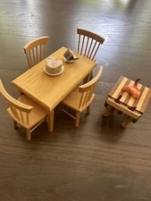 Dollhouse Miniature Kitchen Table Vintage Butcher Block w/Accessories 1:12 Scale