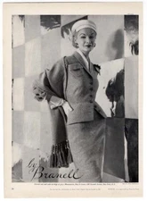 BRANELL 1953 Fashion Ad Stroock Suit with Stole Hat by John Frederics