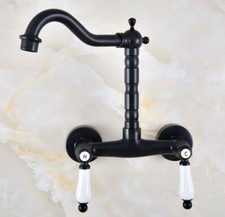 Oil Rubbed Bronze Wall Mount Swivel Spout Bathroom Basin Sink Faucet Mixer Tap