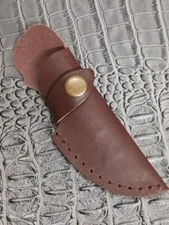 Dark Brown Side Draw Finger Guard Strap Button Leather Sheath
