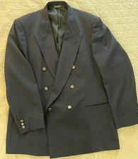 Pierre Cardin Paris Made in USA Vintage 6/1 DB Peak Lapel Wool Navy Jacket 48 L