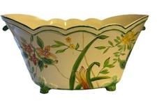 Planter Large White & Floral Oblong Porcelain Decoration Classic 14” X 10” X 7”