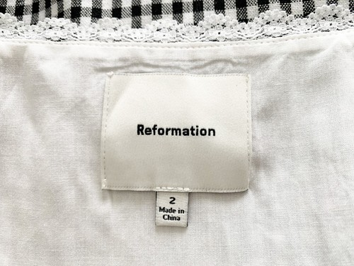 Reformation Amela Linen Top US2 UK6-8 Black White Lace Gingham Remy Check Vest - Picture 11 of 24