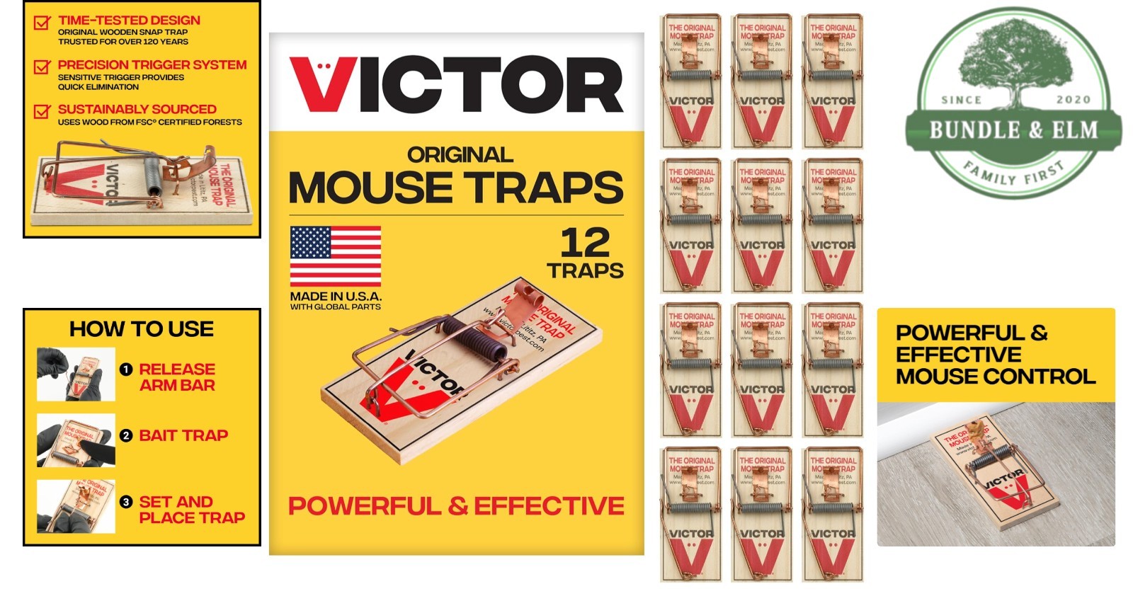 Victor M150-12 Metal Pedal Sustainably Sourced FSC Wood Snap Mouse Trap-12 Traps