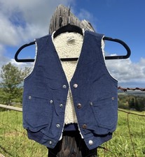 Vintage 80s HEALTHTEX Blue Corduroy Vest Sherpa Lined Snap Up Western boys 7