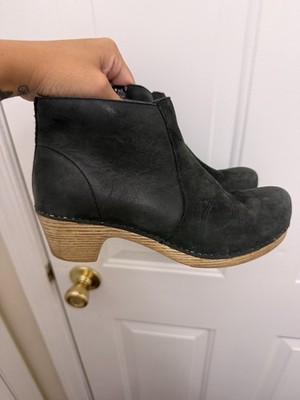 Dansko Maria Black Nubuck Leather Ankle Clog Booties Side Zip Size 39