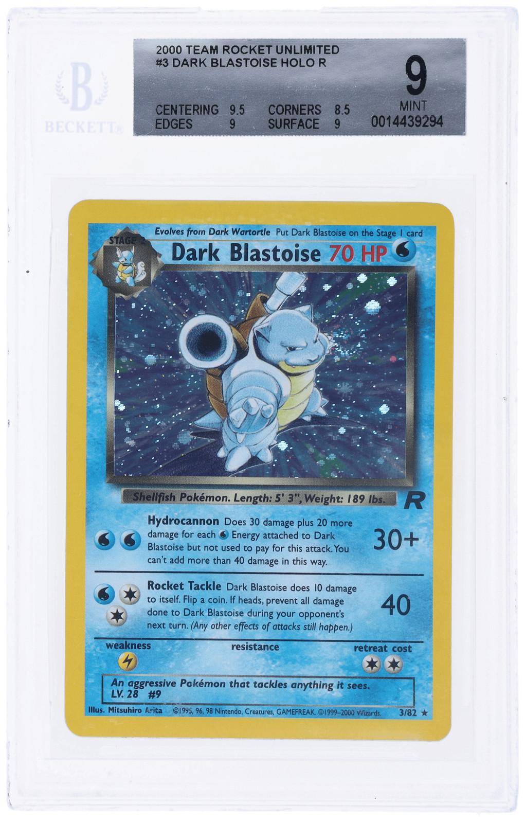 2000 Pokemon Team Rocket Dark Blastoise Holo #3 BGS 9