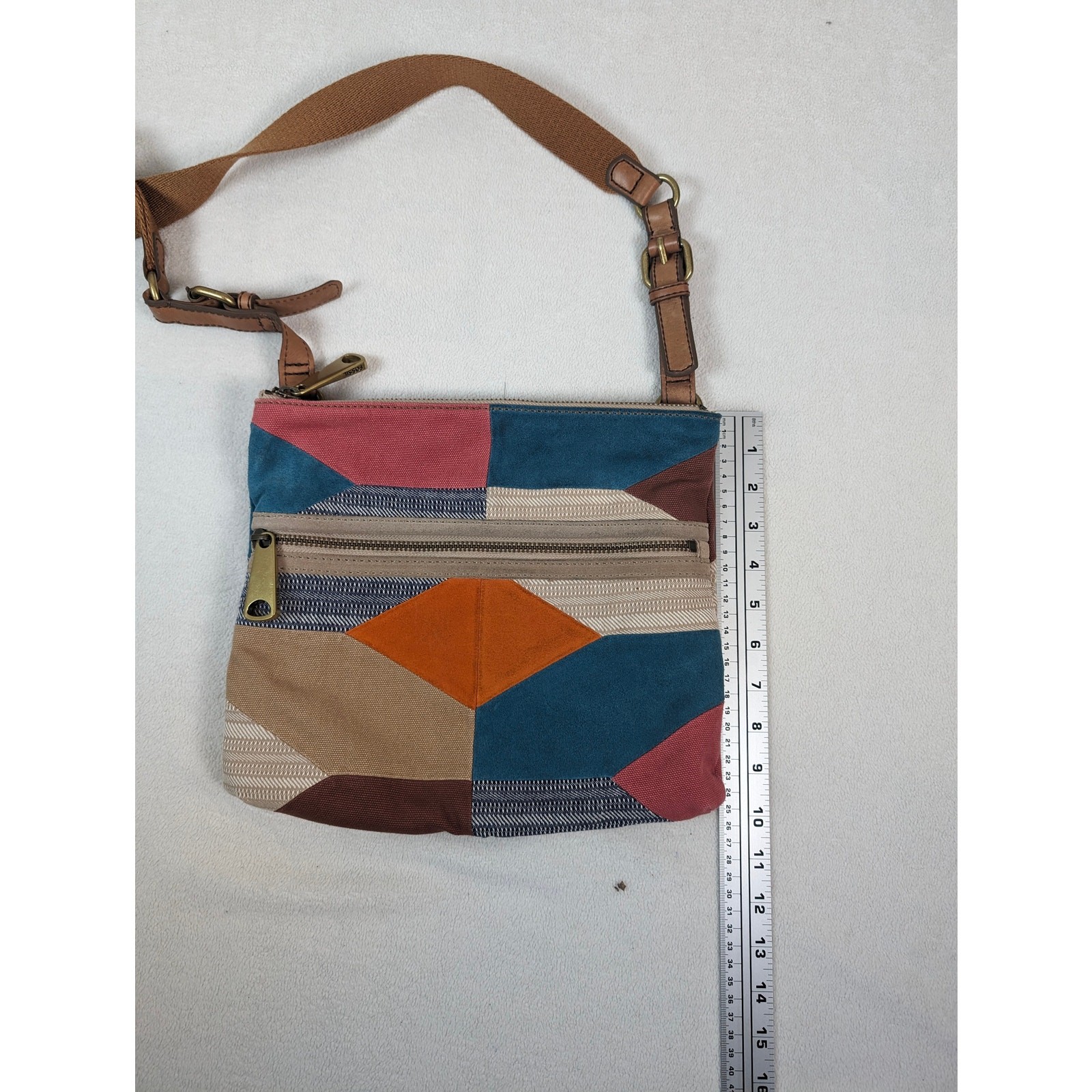 Fossil Multicolor Patchwork Suede Canvas Crossbod… - image 3