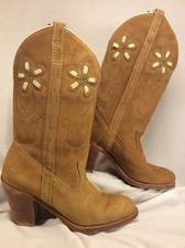 Vintage DINGO Women's 5M Brown Suede Embroidered Flower Western Boots USA VGUC