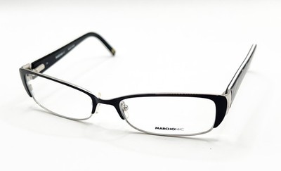 NEW MARCHON NYC ELLINGTON 001 SHINY BLACK SILVER AUTHENTIC EYEGLASSES 53-16