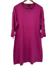 Talbots Kitty Tweed Open Neck Sweater Dress Button Accents Dark Pink XL Petite