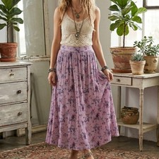 Gypsy Floral Peasant Skirt Purple Size S Maxi Cottagecore Festival Broomstick