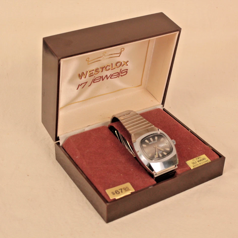 Reloj Westclox De Colección Para Hombre Años 70 Nuevo de Lote Antiguo Tono Plata 17 Joyas Años 70 Cuerda Automática 38258 Foto 2 de 4