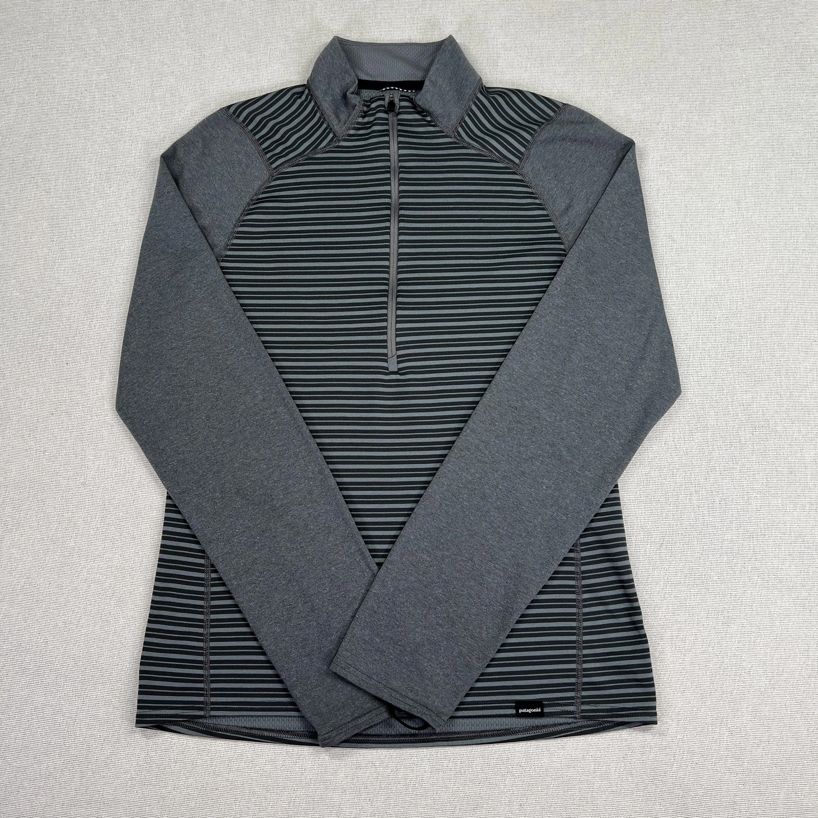 Patagonia Shirt Mens Small Gray Stripe 1/4 Zip Capilene 3 Baselayer Pullover Top