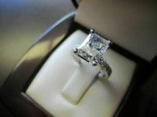 3Ct Radiant lab created Solitaire diamond Engagement Ring Solid White Gold