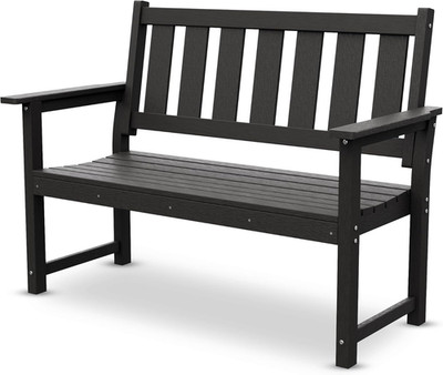 50'' Poly Lumber Outdoor Bench, 2-Person HDPE Weatherproof Patio Garden Bench wit