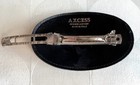 AXCESS Art Deco Black leather embossed Oval Barrette Hair Clip Italy 4.5" x 2.5" — photo 3