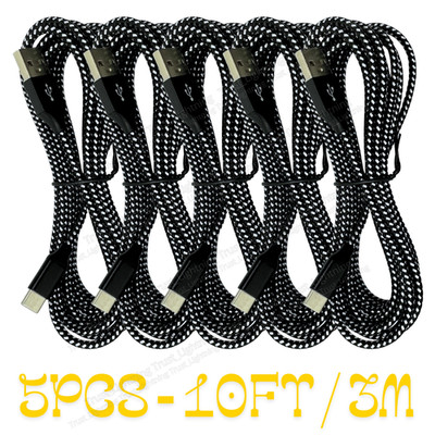 5Pack Lot 10ft Fast USB Type C Charger Cable Braided Cord for Android/Phone/Pad