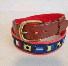 Essex CT LeatherMan Maritime Signal Sail Flags Red Canvas Leather Belt 32 Brass