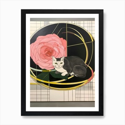Kamelie mit Katze 1 Abstrakt Expre Gerahmtes Wandbild Poster Leinwanddruck Bild