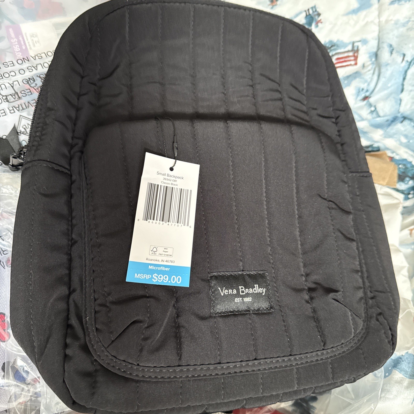 Vera Bradley Small Backpack in Microfiber Black MSRP 99$ NWT