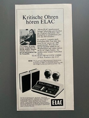 Kritische Ohren hören ELAC Gert Lemnitz 1972 Vintage Ad Werbung Reklame G41
