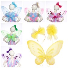 Adults Kids Fairy Stick Comfortable Butterfly Wings Halloween Mesh Headband