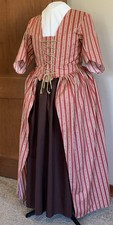 LG Outlander, 18th C. Colonial Pink Stripe Cotton Polonaise/Over Dress. NWOT