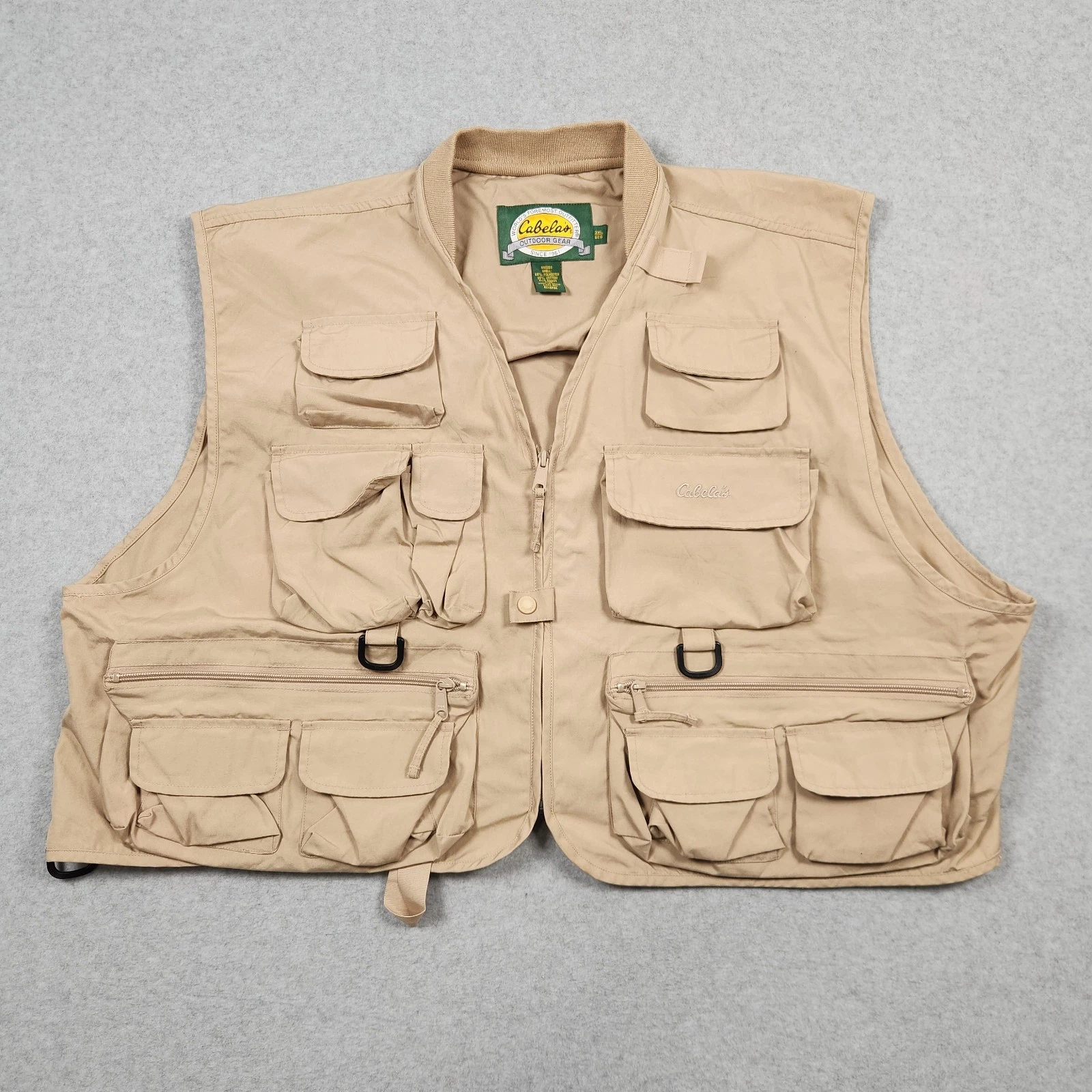 Cabela's Fly Fishing Vest Mens 3XL Brown Tan Zip Multi Pocket Utility Outdoors