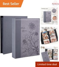 Photo Album Leather Large Capacity Holds 300 4x6 Photos Wedding Family Grey