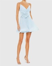 Mac Duggal Blue Faux Wrap Bow Detail Flowy Mini Dress Size 6