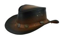 Unisex Real Leather Australian Western Cowboy Style Black Crazy Horse Bush Hat
