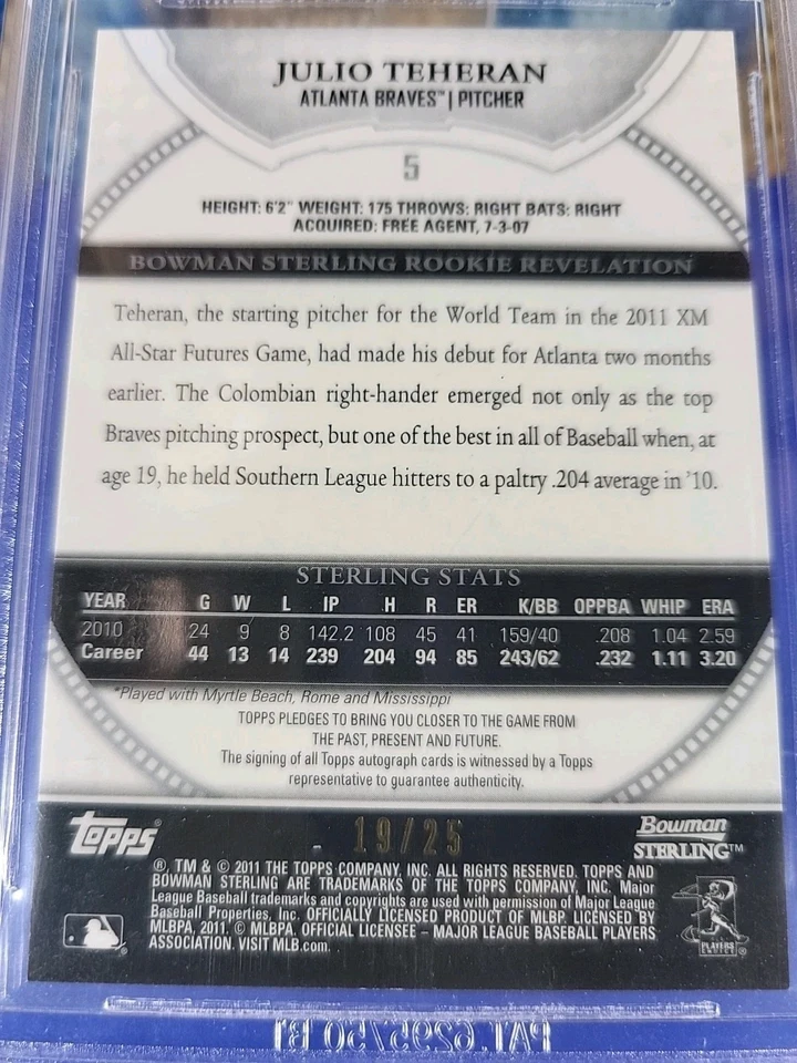 Bowman Sterling #5 2011 Julio Teherán novato automático refractores negros/25 BGS 9,5  Foto 3 de 3
