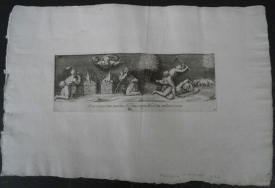 Strichstich von Frances. Villamena nach Raffael.Kain und Abel Opfer,1626