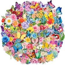 200Pcs Transparent Flower Butterfly Stickers, Aesthetic Nature Floral Decals