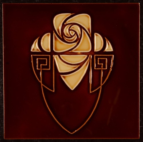 Original Art Nouveau tile C 1900 Stylized rose design Unused - 第 1/2 張圖片