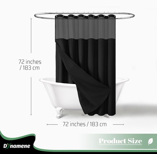 Luxury Black Waffle Shower Curtain with Snap Liner and Hooks, Machine Washable - Picture 8 of 9