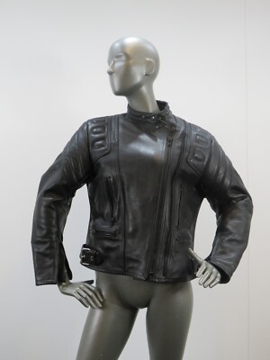 Vintage Echtes Leder Women's Black Motorcycle Heavy Leather Jacket - Size 14