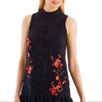 Nicole Miller Black Lace Embroidered Sleeveless Dress Women Size 4 Red  Flowers | eBay