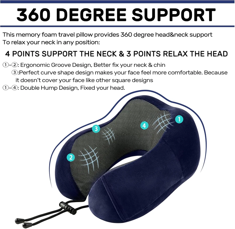 Travel Pillow for Airplane-2 Pack Memory Foam Neck Pillows, Soft & Support Trave