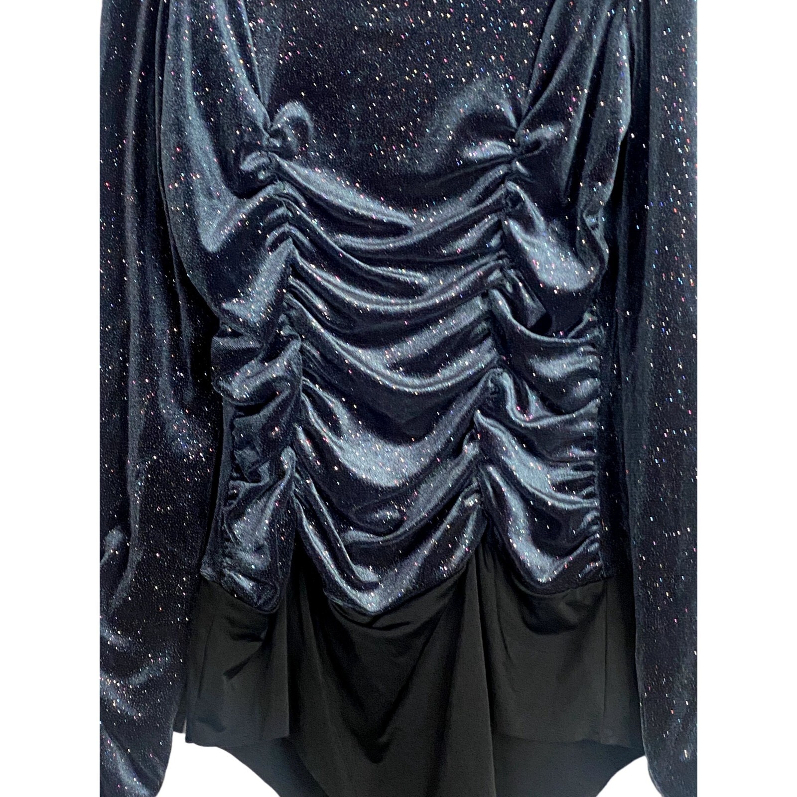 ZARA Ruched Velvet Glitter Mock Neck LongSleeve Bodys… Gem
