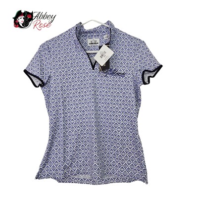 NWT Womens EP Pro Tour Tech Blue White Nylon Golf Polo Shirt Size XS El Legado 