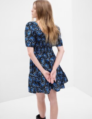 gap smocked mini dress Linen-Blend Smocked Mini Dress