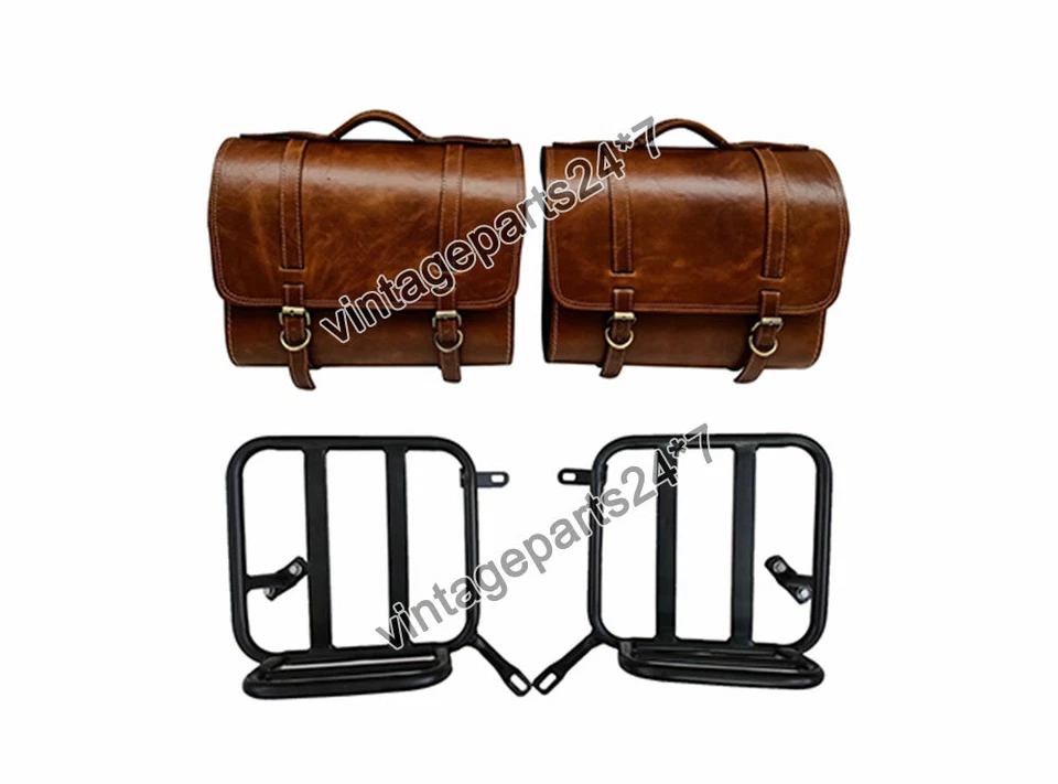 Royal Enfield New Classic Reborn 350 CC Brown Tan Leather Bags With Attachment - Image 2 of 4