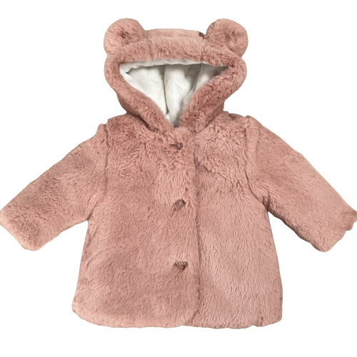 Girls Pink Teddy Bear Ears Coat Nutmeg 