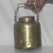 Antique Brass Milk Bharni Jar, Kettle Handcrafted Grain Storage Pot Container